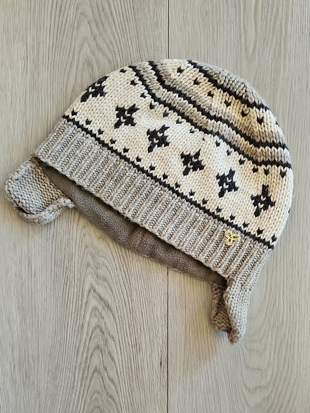 TNA Cream and Black Knit Earflap Beanie